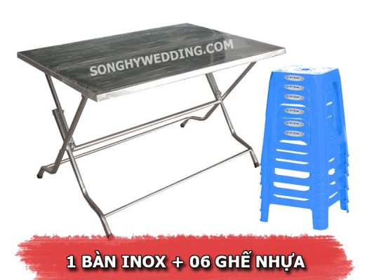 Bàn Inox ghế nhựa phủ khăn